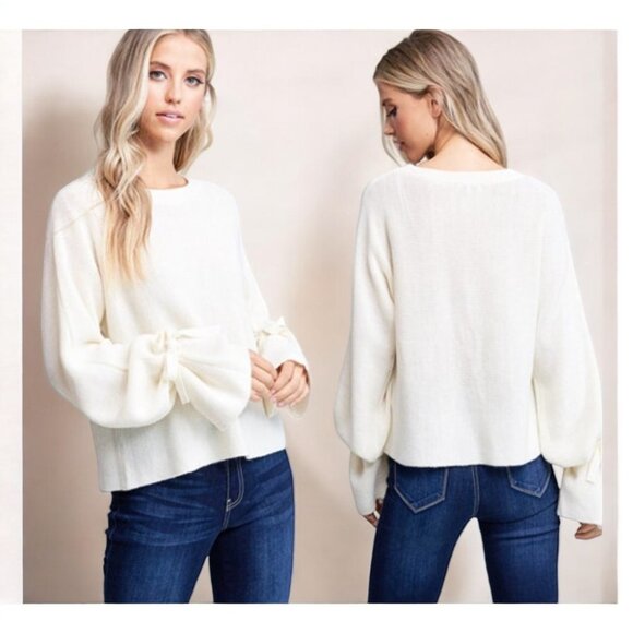 NWT Crescent Etoile Tie Sleeve Sweater IVORY - Picture 3 of 3